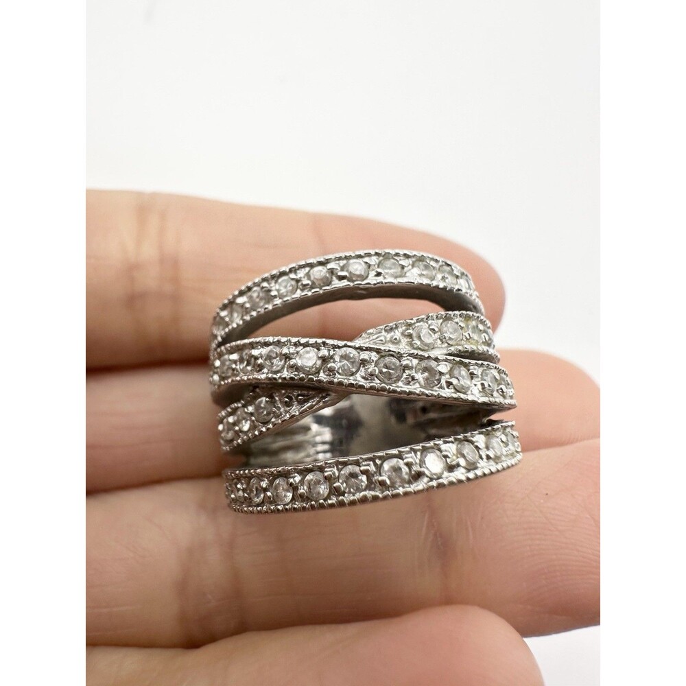 Sterling Silver 925 Multi Band Cross Simulated Diamond Ring Size 6.75